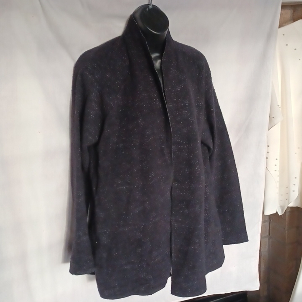 Eileen Fisher black knit open casual jacket Sz M organic cotton tencel textured